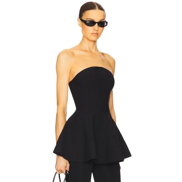 Helsa Maude Knit Top in Black Small New Womens Peplum Strapless Tube - Picture 2 of 13